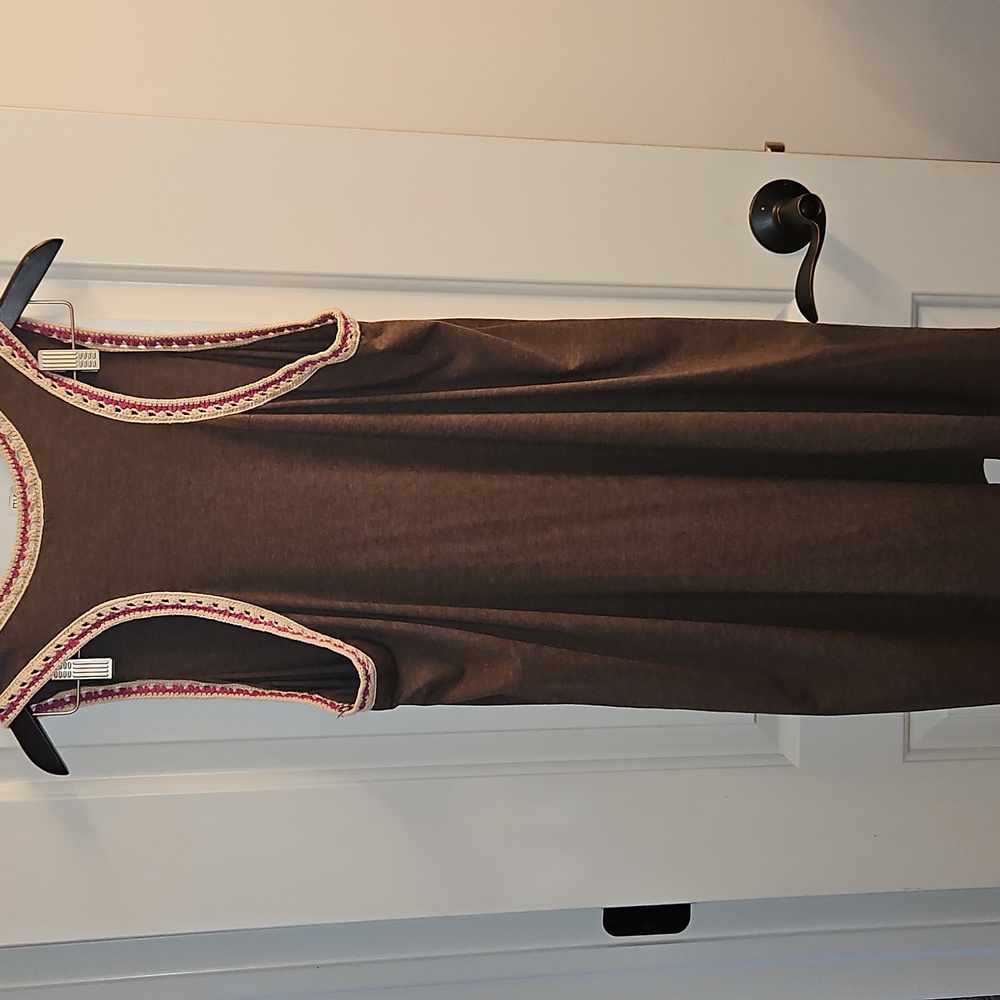 NATURAL LIFE Brown Sleeveless Mini Dress with Cream Trim